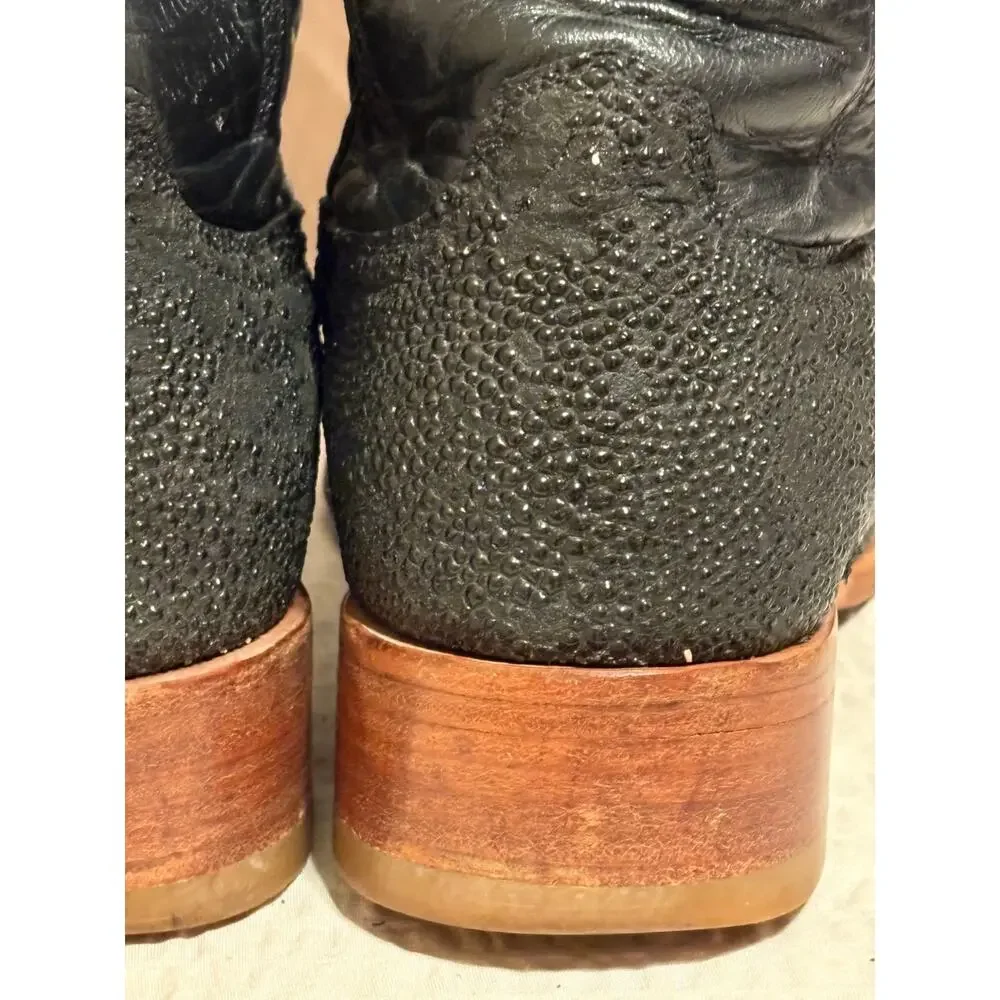 Rancho Mexican Made LongToe Sting Ray Embossed Western Leather Mens 9.5 EE Boots